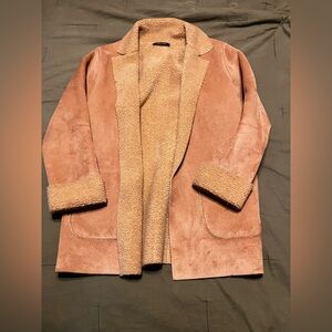 Vintage Western Sherpa Lined Faux Suede Rancher Jacket Tan Brown M